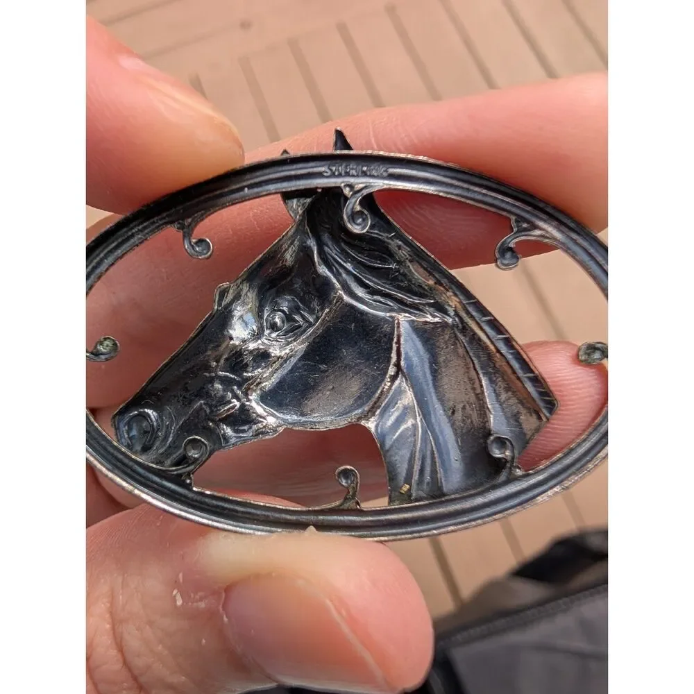 Vintage Mid-Century Sterling Silver Horse Brooch